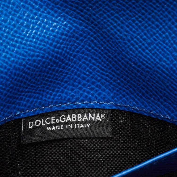 Pre Owned Dolce & Gabbana Blue Leather DG Crystals Bifold Passport Holder