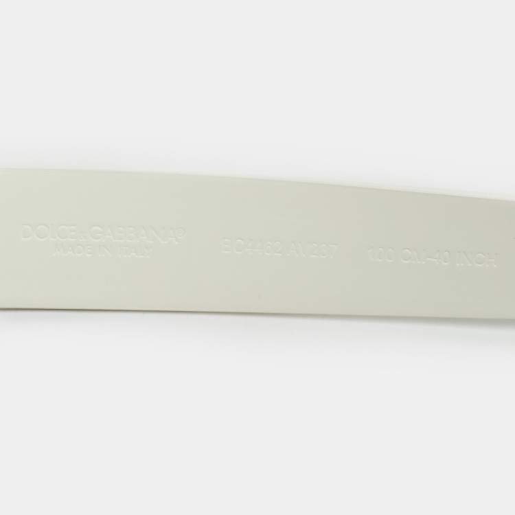 Pre Owned Dolce & Gabbana White Leather DG Logo Waist Belt 100CM