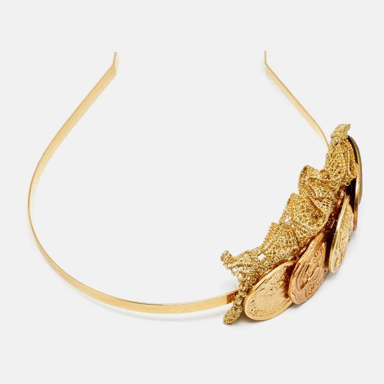 Pre Owned Dolce & Gabbana Medallion Coin Fabric Two Tone Headband
