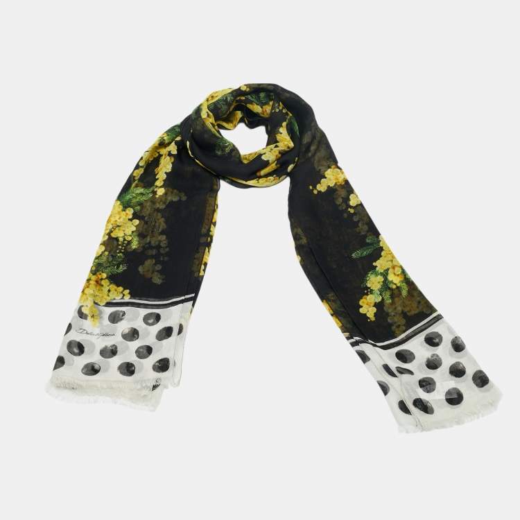 Pre Owned Dolce & Gabbana Black Floral Print Silk Scarf 