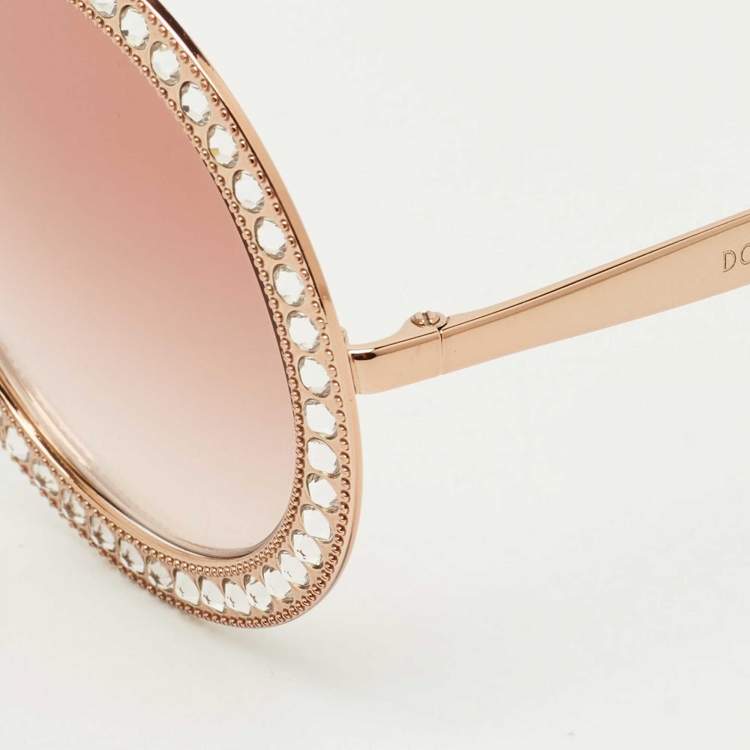 Pre Owned نظارة شمسية دولتشي أند غابانا كريستالز DG2170 B متدرجة ذهبية وردية دائريّة