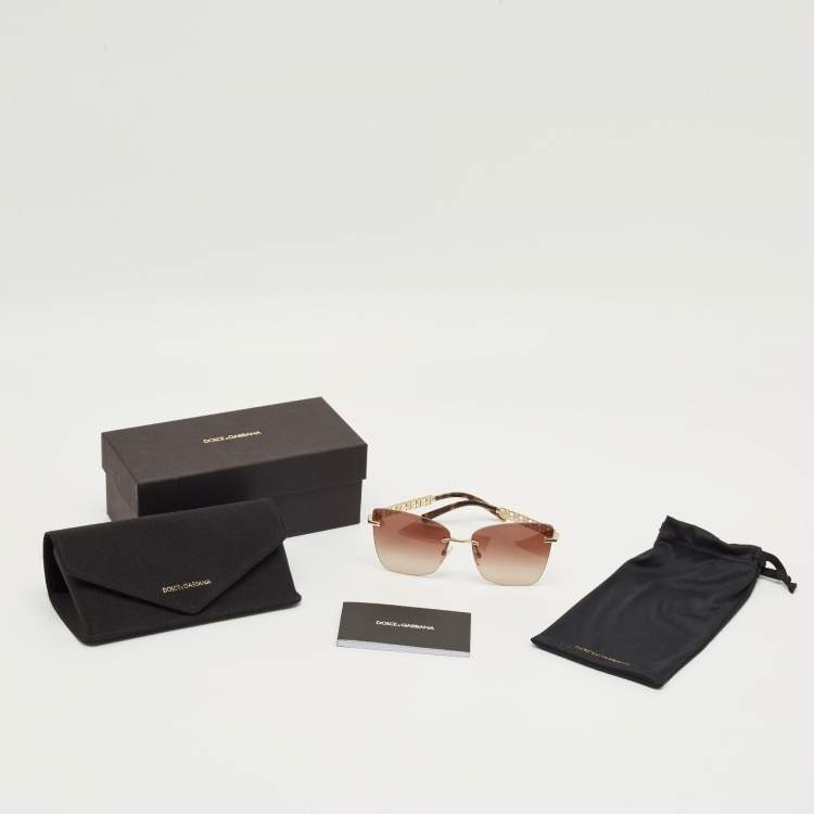 Pre Owned Dolce & Gabbana Tortoise Brown/Gold Tone Gradient DG2289 Butterfly Sunglasses