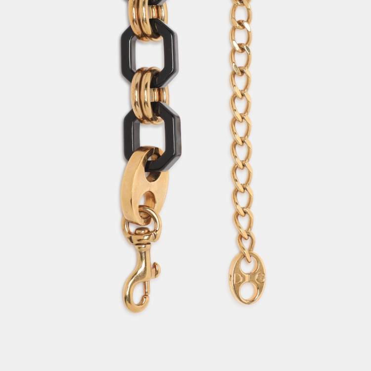 Pre Owned Dolce & Gabbana Black/Gold Tone Hardware and Resin Chain Waist Belt 75CM