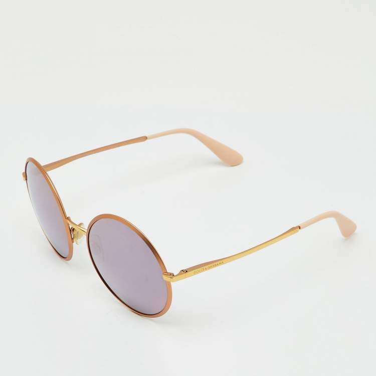 Pre Owned Dolce & Gabbana Peach/Black Mirrored DG2155 Round Sunglasses