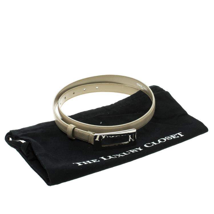 Pre Owned Dolce & Gabbana Beige Glazed Coated Canvas Rectangle Buckle Belt 80cm