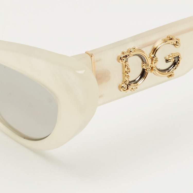 Pre Owned Dolce & Gabbana Pearl White/Grey DG 4368 F Logo Cat Eye Sunglasses