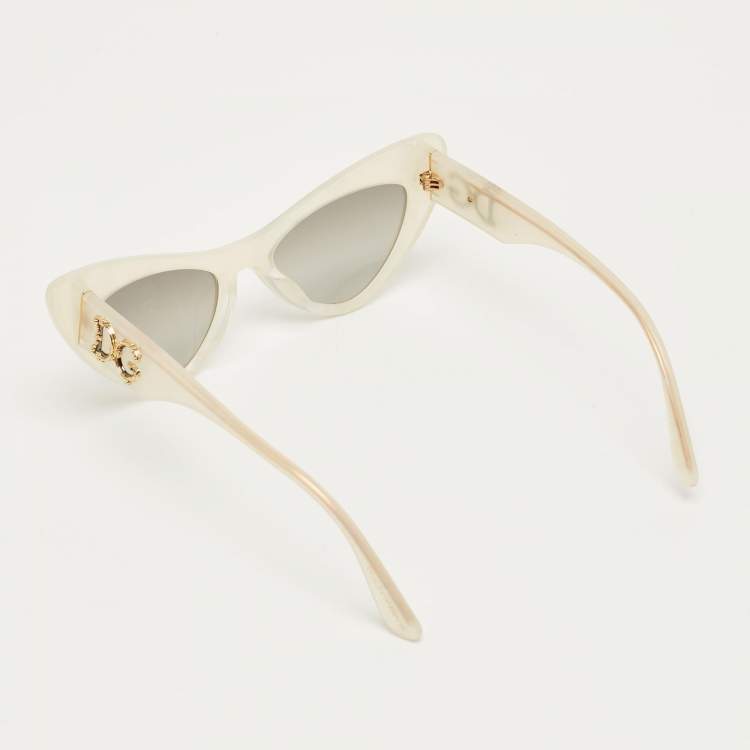 Pre Owned Dolce & Gabbana Pearl White/Grey DG 4368 F Logo Cat Eye Sunglasses