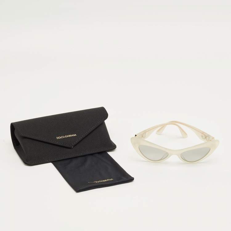 Pre Owned Dolce & Gabbana Pearl White/Grey DG 4368 F Logo Cat Eye Sunglasses