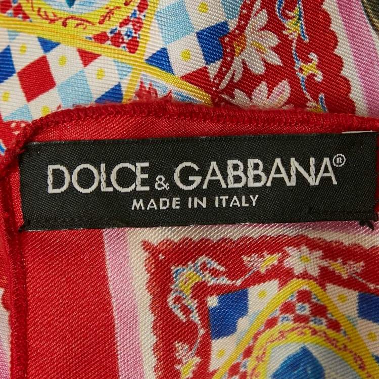 Pre Owned Dolce & Gabbana Red/White Printed Silk Square Scarf 