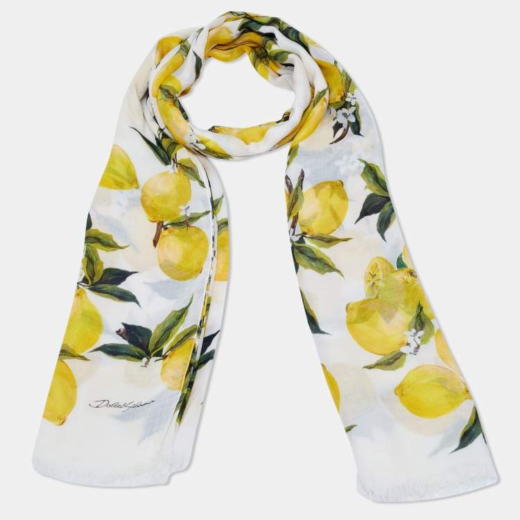Pre Owned Dolce & Gabbana Yellow Lemon Print Silk Scarf 
