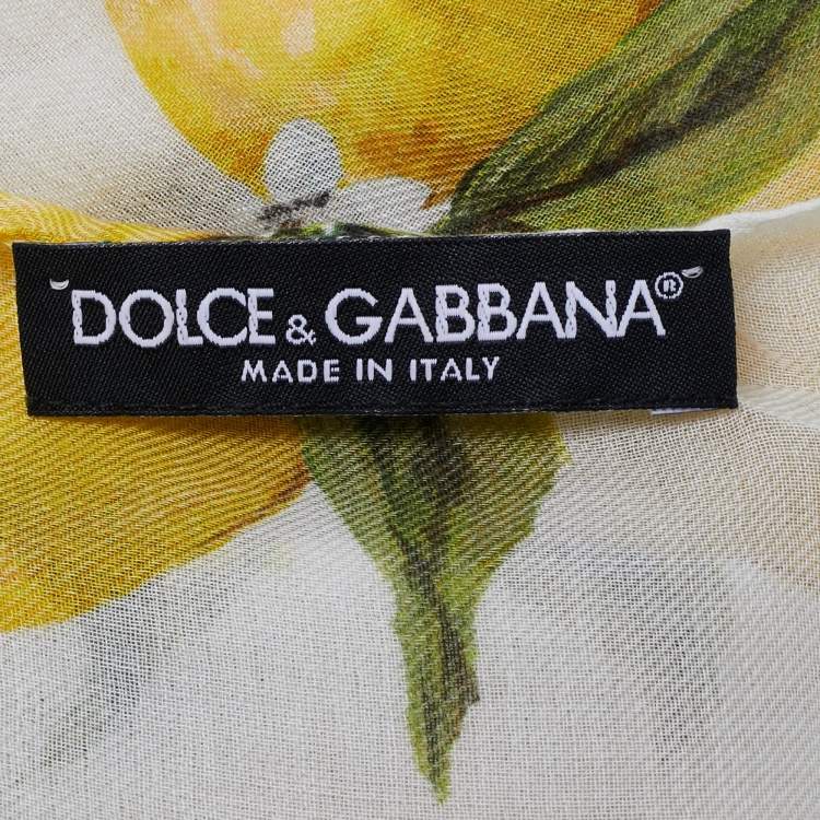 Pre Owned Dolce & Gabbana Yellow Lemon Print Silk Scarf 