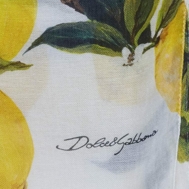 Pre Owned Dolce & Gabbana Yellow Lemon Print Silk Scarf 