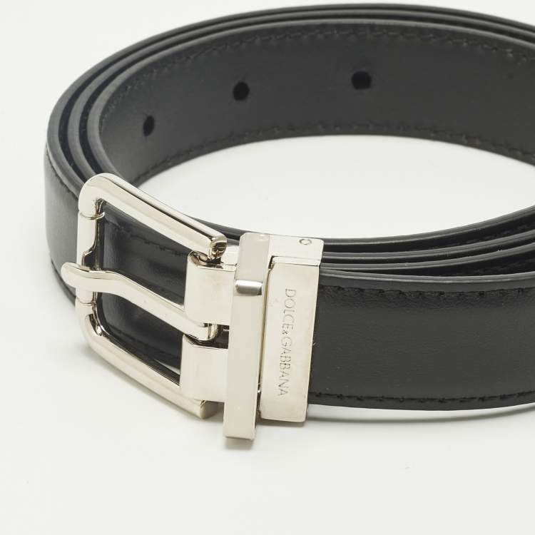 Pre Owned Dolce & Gabbana Black Leather Cut to Size Buckle Belt