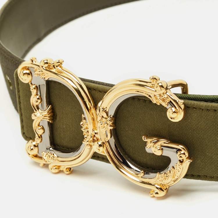 Pre Owned Dolce & Gabbana DG Baroque Logo 80CM Green Camo Print Fabric