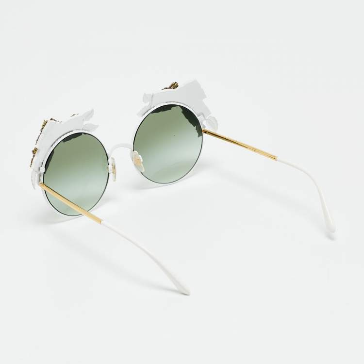 Pre Owned Dolce & Gabbana White/Black Gradient DG2186 Floral Round Sunglasses