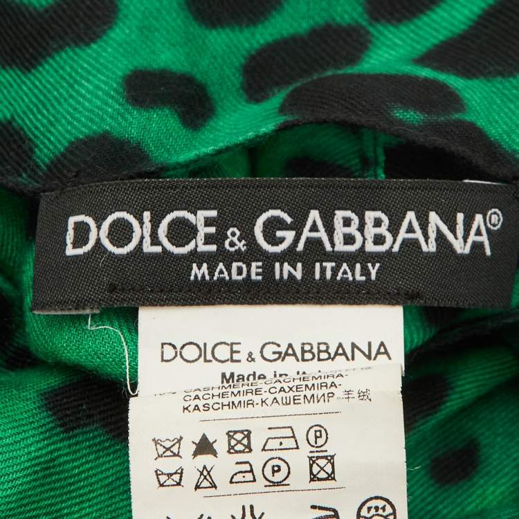 Pre Owned Dolce & Gabbana Green Leopard Print Modal & Cashmere Scarf