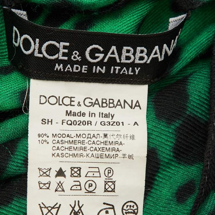Pre Owned Dolce & Gabbana Green Leopard Print Modal & Cashmere Scarf