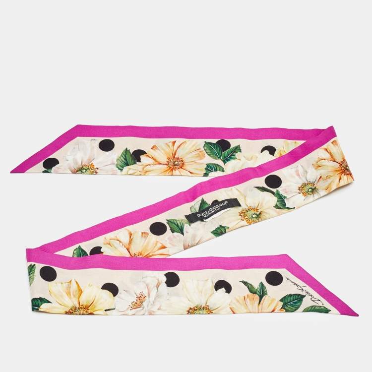 Pre Owned Dolce & Gabbana Pink Floral Print Silk Bandeau Scarf
