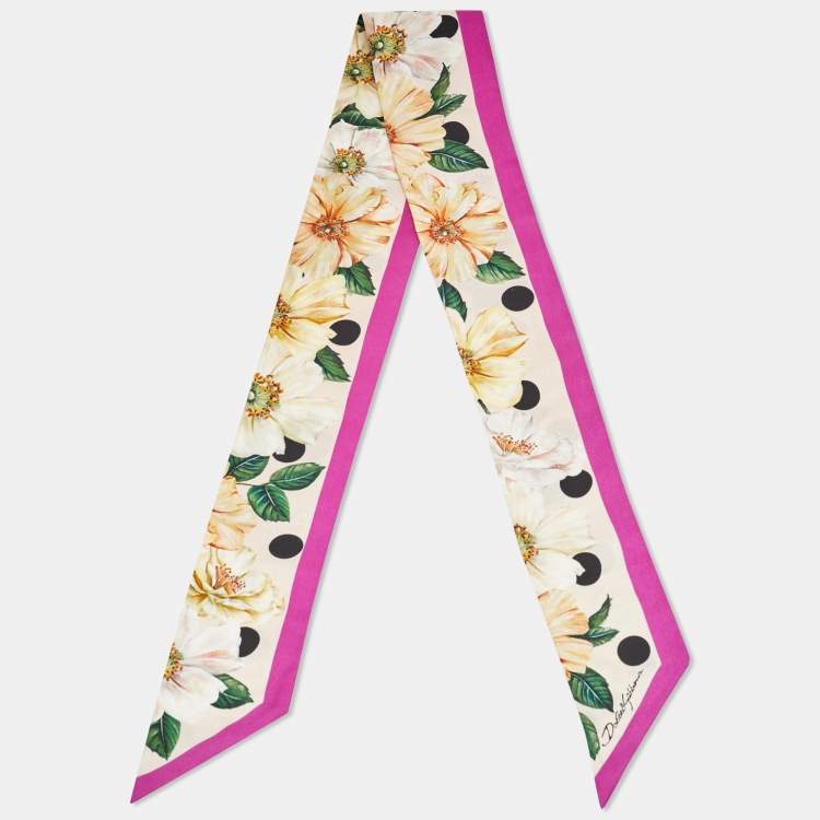 Pre Owned Dolce & Gabbana Pink Floral Print Silk Bandeau Scarf