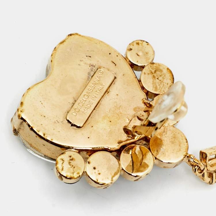 Pre Owned Dolce & Gabanna Crystals Faux Pearl Gold Tone Earrings