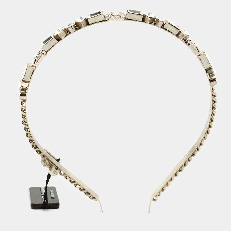 Pre Owned Dolce & Gabbana Crystal Embellished Silver Tone Headband