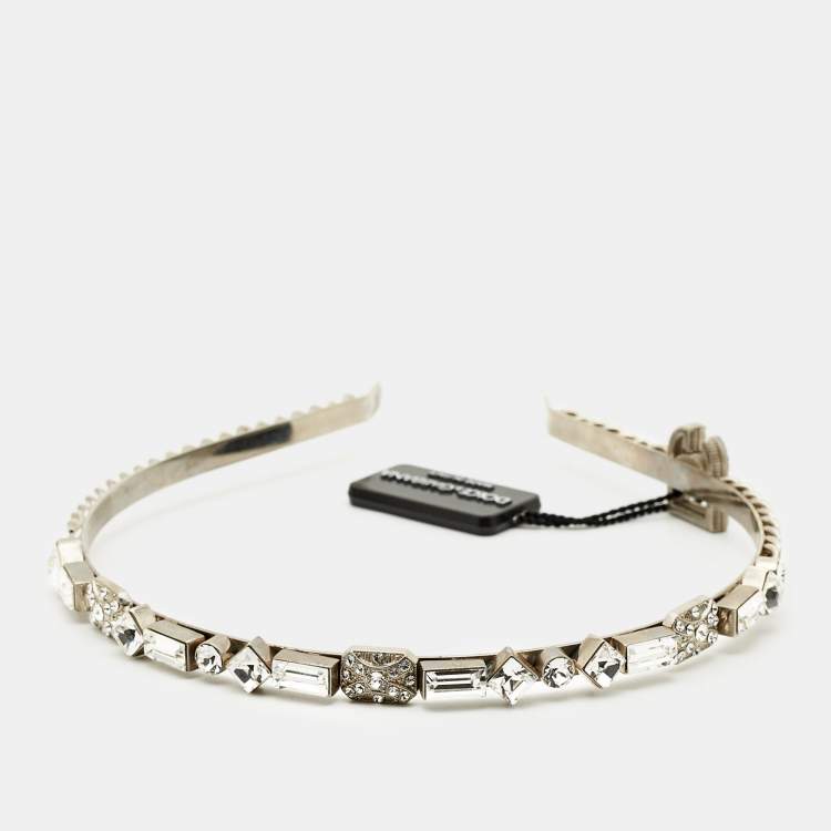 Pre Owned Dolce & Gabbana Crystal Embellished Silver Tone Headband