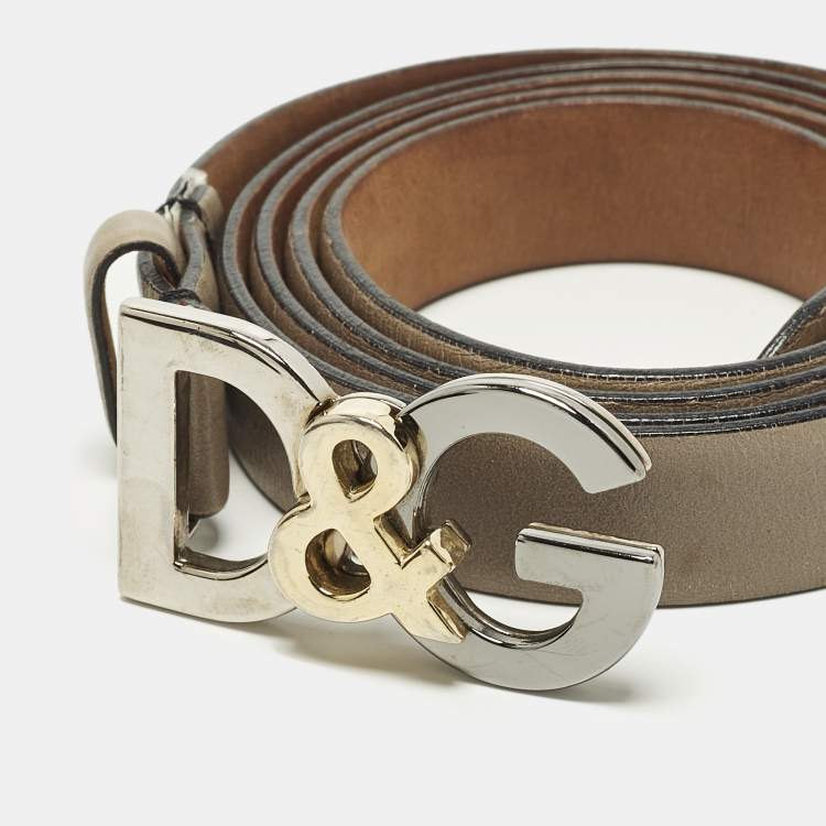 Pre Owned Dolce & Gabbana DG Logo 95 CM Waist Belt Grey Leather