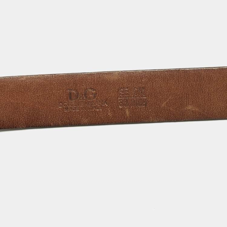 Pre Owned Dolce & Gabbana DG Logo 95 CM Waist Belt Grey Leather