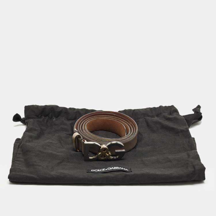 Pre Owned Dolce & Gabbana DG Logo 95 CM Waist Belt Grey Leather