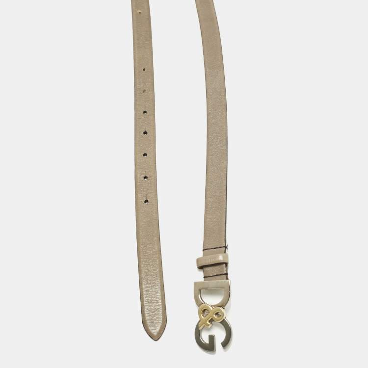 Pre Owned Dolce & Gabbana DG Logo 95 CM Waist Belt Grey Leather