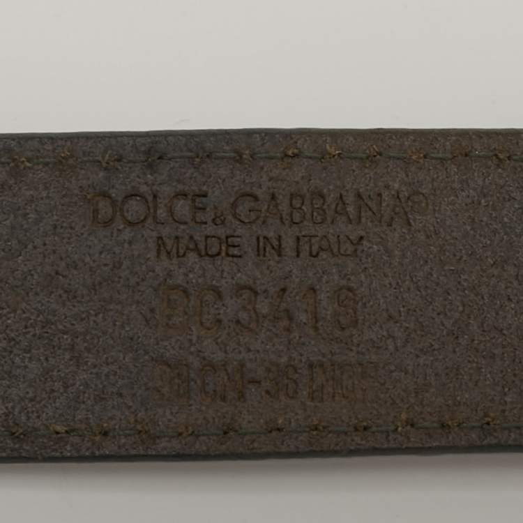 Pre Owned Dolce & Gabbana 90CM Buckle Belt Brown/Beige Canvas and Leather