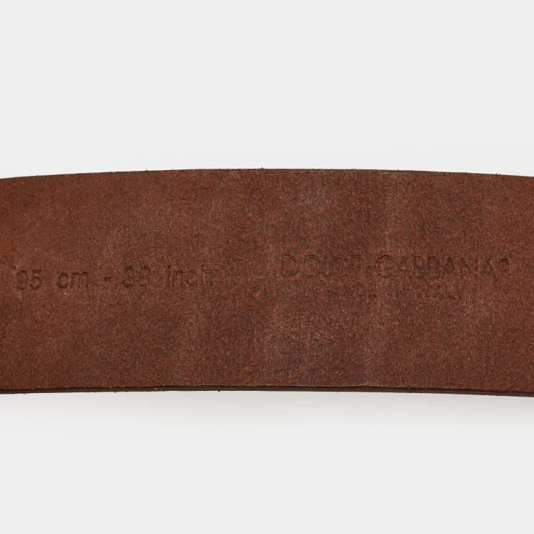 Pre Owned Dolce & Gabbana DG Baroque Logo 95CM Belt Brown Leather