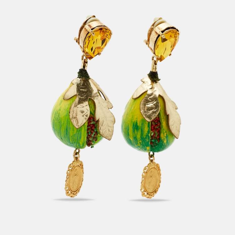 Pre Owned Dolce & Gabbana Crystal Fig Clip-On Earrings 
