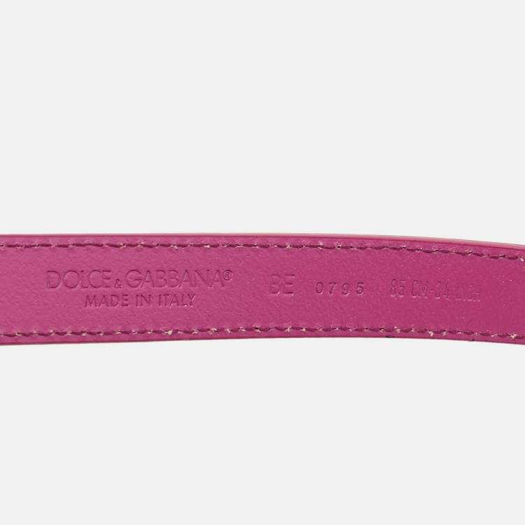 Pre Owned Dolce & Gabbana Logo Plaque 85 CM Slim Buckle Belt Fuchsia Leather