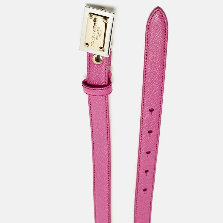 Pre Owned Dolce & Gabbana Logo Plaque 85 CM Slim Buckle Belt Fuchsia Leather