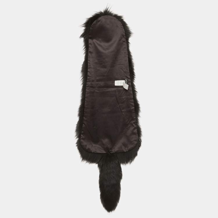 Pre Owned Dolce & Gabbana Black Fox Fur Neck Wrap Warmer Scarf