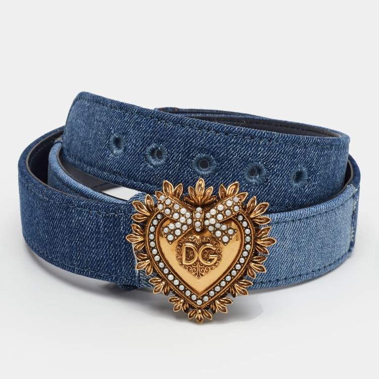 Pre Owned Dolce & Gabbana Devotion 75 CM Waist Belt Blue Denim