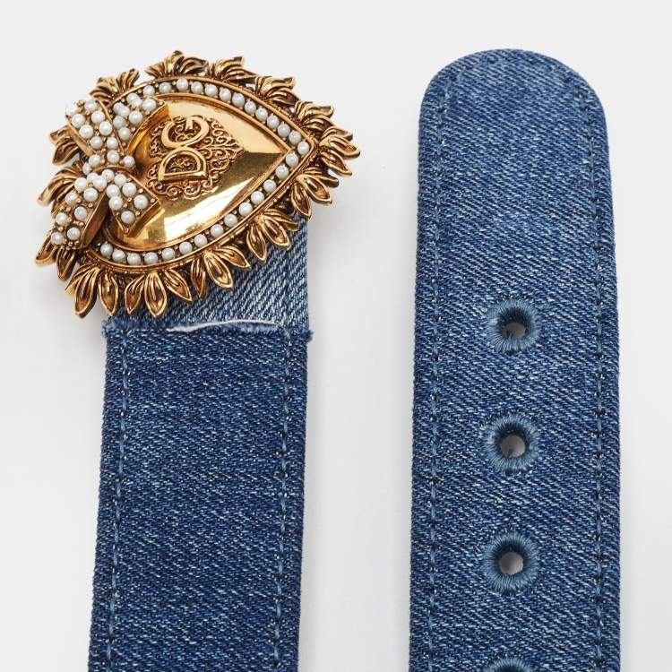 Pre Owned Dolce & Gabbana Devotion 75 CM Waist Belt Blue Denim