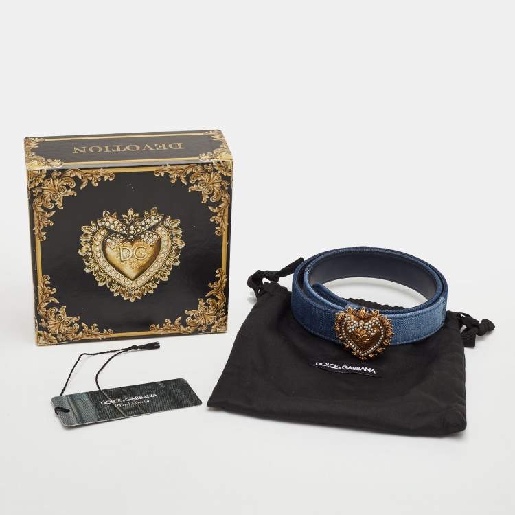 Pre Owned Dolce & Gabbana Devotion 75 CM Waist Belt Blue Denim