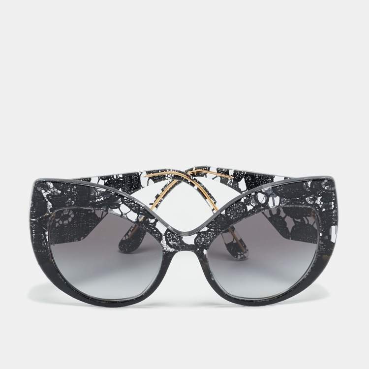 Pre Owned Dolce & Gabbana Black Gradient Lace Print Butterfly Sunglasses