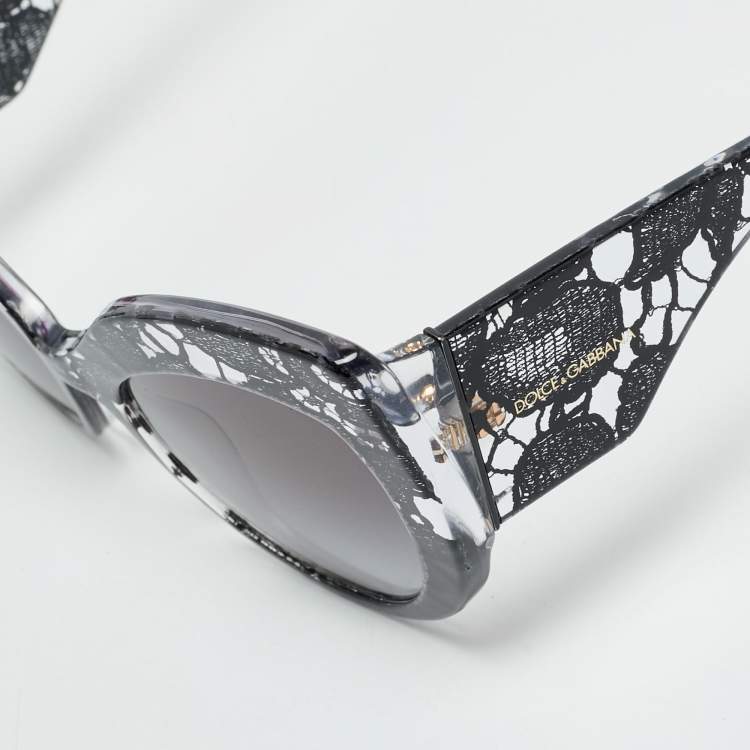 Pre Owned Dolce & Gabbana Black Gradient Lace Print Butterfly Sunglasses