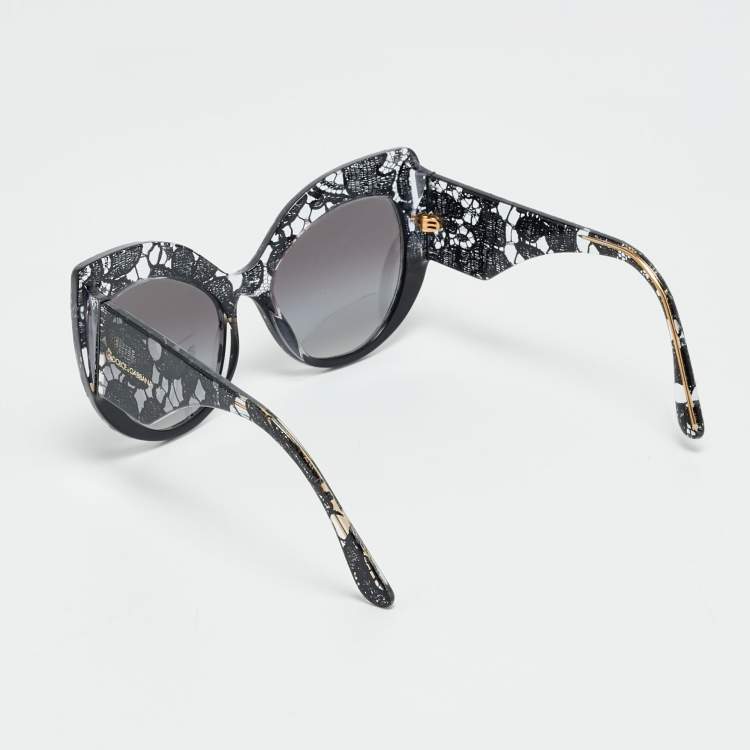 Pre Owned Dolce & Gabbana Black Gradient Lace Print Butterfly Sunglasses