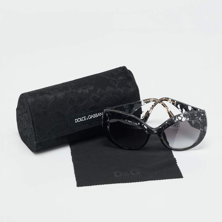 Pre Owned Dolce & Gabbana Black Gradient Lace Print Butterfly Sunglasses