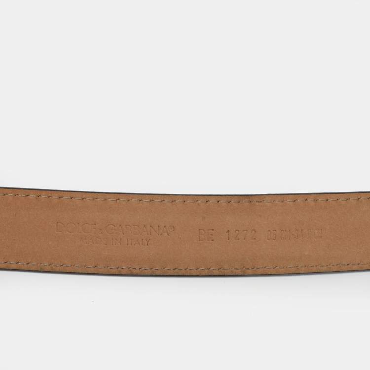 Pre Owned Dolce & Gabbana DG Crystal Logo 85 CM Buckle Belt Brow/Black Leopard Print Coated Canvas