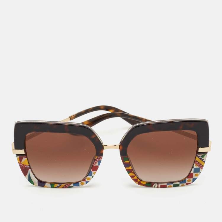 Pre Owned Dolce & Gabbana Brown Gradient Tortoise Shell Acetate Gold Tone Sunglasses