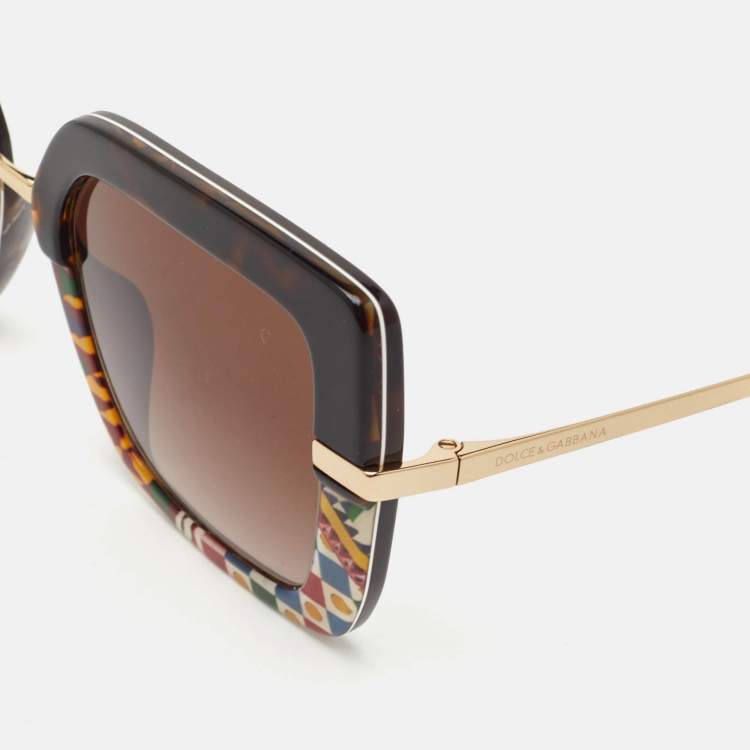 Pre Owned Dolce & Gabbana Brown Gradient Tortoise Shell Acetate Gold Tone Sunglasses