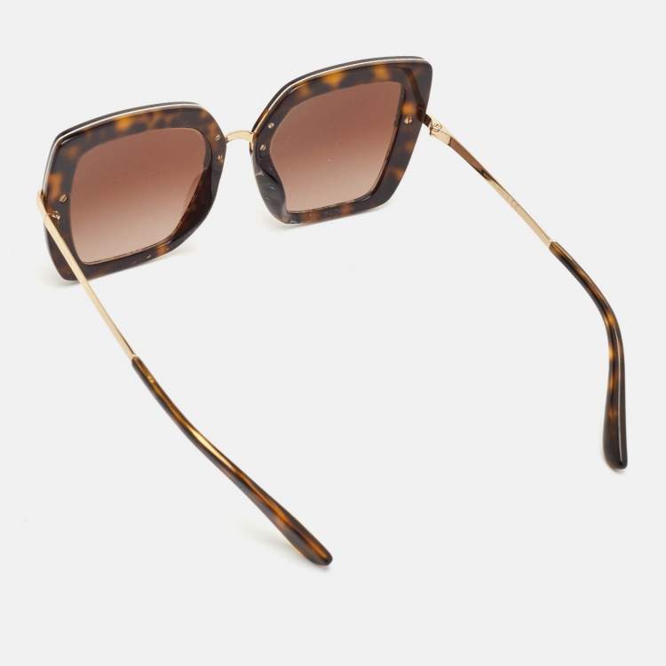 Pre Owned Dolce & Gabbana Brown Gradient Tortoise Shell Acetate Gold Tone Sunglasses