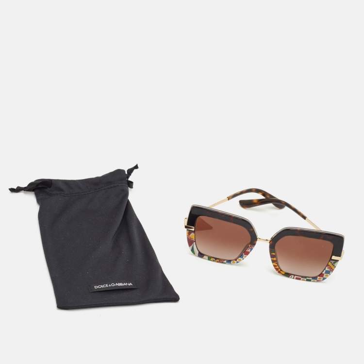 Pre Owned Dolce & Gabbana Brown Gradient Tortoise Shell Acetate Gold Tone Sunglasses