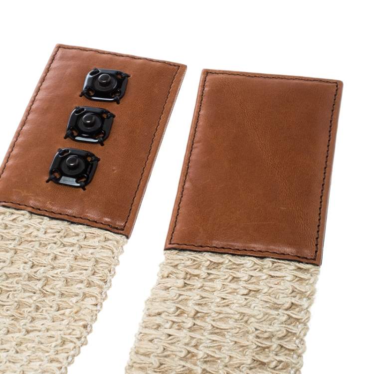 Pre Owned Dolce & Gabbana Beige/Brown Fabric Elastic Belt 80cm