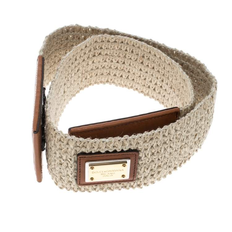 Pre Owned Dolce & Gabbana Beige/Brown Fabric Elastic Belt 80cm